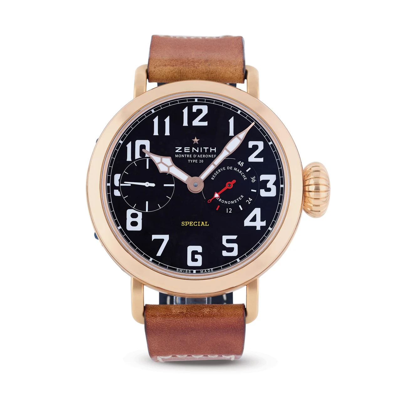 Zenith ZENITH, REF. 18.2420.5011/21.C723, HERITAGE PILOT MONTRE D’AERONEF TYPE 20, LIMITED EDITION OF 75 PIECES, 18K PINK GOLD kol saati