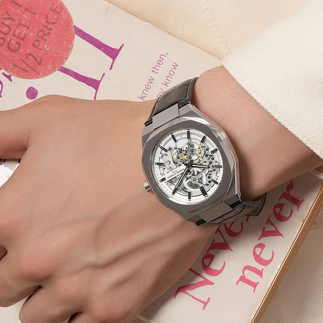 Elysee Maison 8 Automatique Men’s 42mm Skeleton Watch - Silver Case with Silver Skeleton D