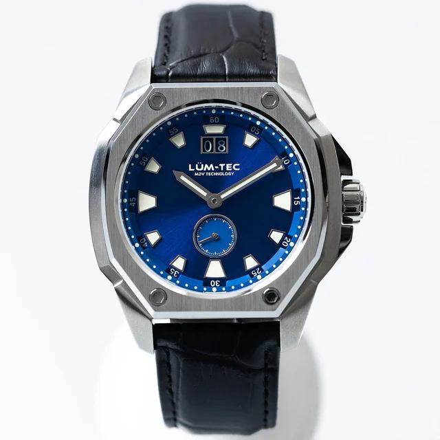 Lum Tec Lum-Tec 44mm Watch with Blue Sunburst Dial, Big-Date, and Anti-Reflective Sapphire