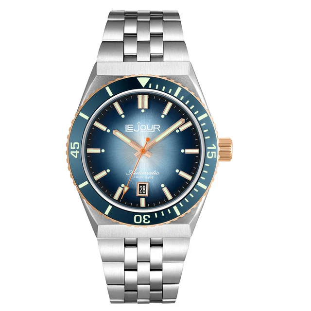 Le Jour Delmare Swiss Dive Watch with Fume Blue Dial and Rose Gold Accents #LJ-DM-008 kol