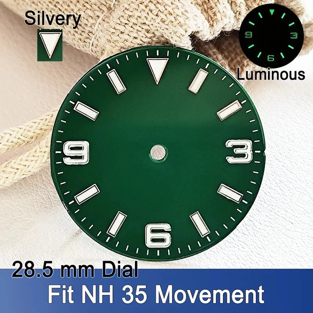 Tandorio Explorer Watch Dial 28.5mm Smooth Dials Fit For NH35 Movement Explorer 3-6-9 desi