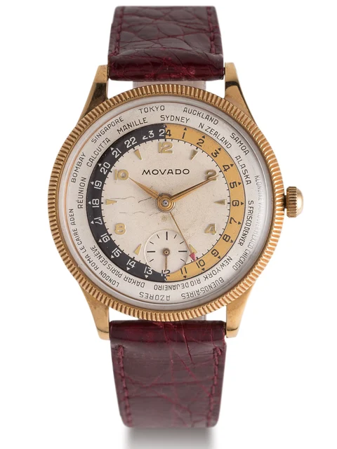 Movado MOVADO REF. 58149 WORLD TIME GOLD PLATED Fine and rare, manual-winding, gold plated
