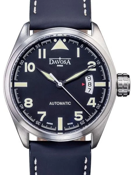 Davosa Military Swiss Automatic 200 Meter Pilot Watch with Black Dial #16151154 kol saati