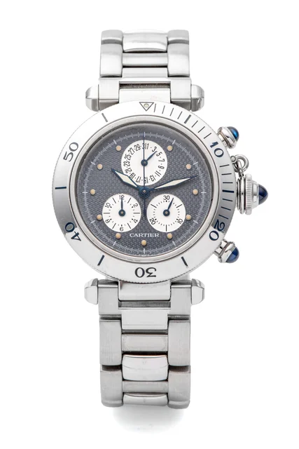 Cartier Ref. 1352, quartz, chronograph, minute and hour counters, date; “Pasha Chronograph