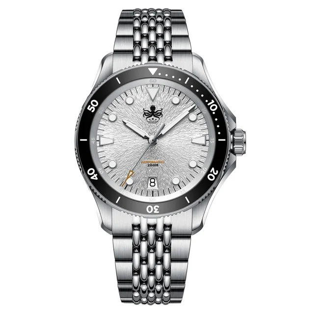 Phoibos Delphinus Automatic Dive Watch with Silver White Sunray Dial #PY055ED kol saati