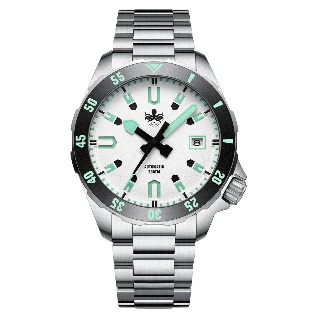 Phoibos APOLLO 200M Automatic Diver With Matte White Dial #PY056E 46 mm kol saati