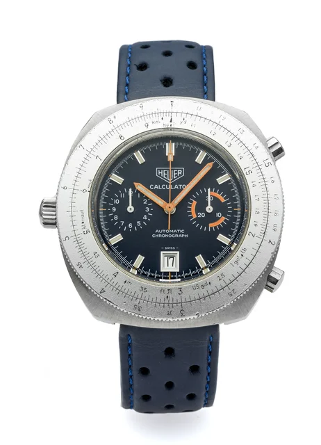Heuer Calculator HEUER CALCULATOR REF. 110 633 CHRONOGRAPH STEEL Fine and rare, self-windi