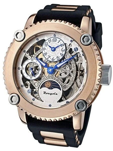 Charles Hubert Paris Dual Time Rougois Skeleton Mechanical Watch with Day-Night Moonphase