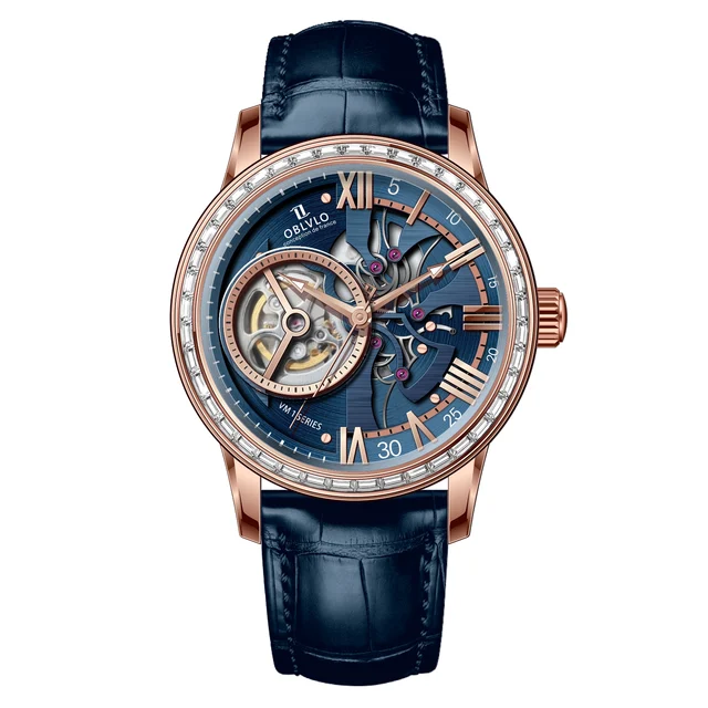 OBLVLO Leather Strap ,Blue Dial VM-Q-D-PLLL VM Series,42mm,Blue Leather Strap ,Blue Dial V