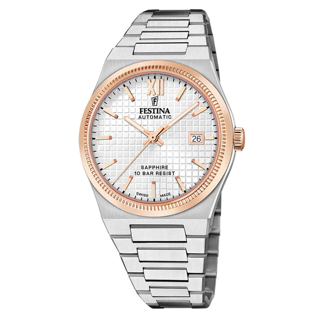 Festina Swiss Made Rose Goldtone Automatic With Silver Dial #F20030-1 kol saati