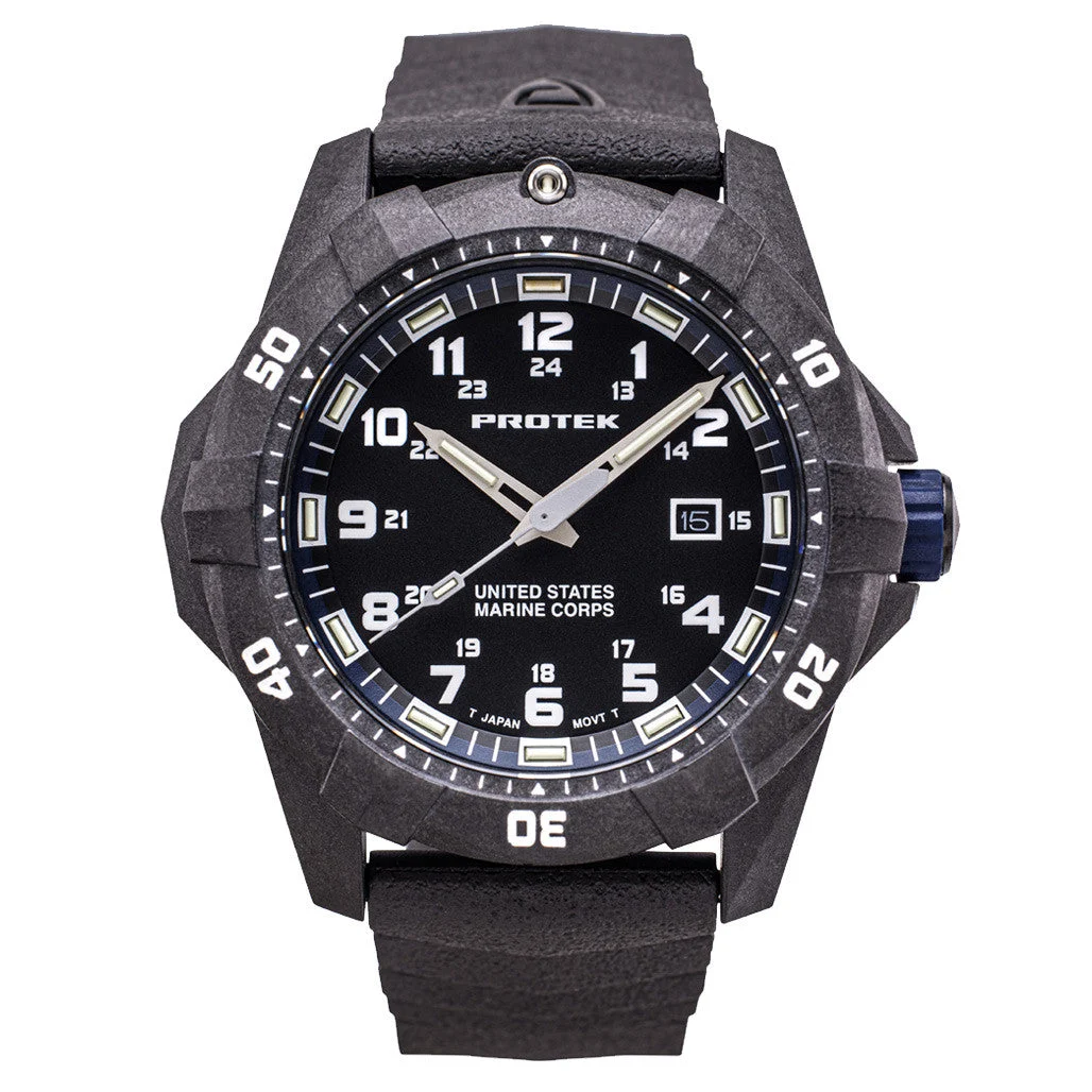Protek Carbon Composite Official USMC Tritium Dive Watch with Blue Accents #PT1013-USMC kol saati