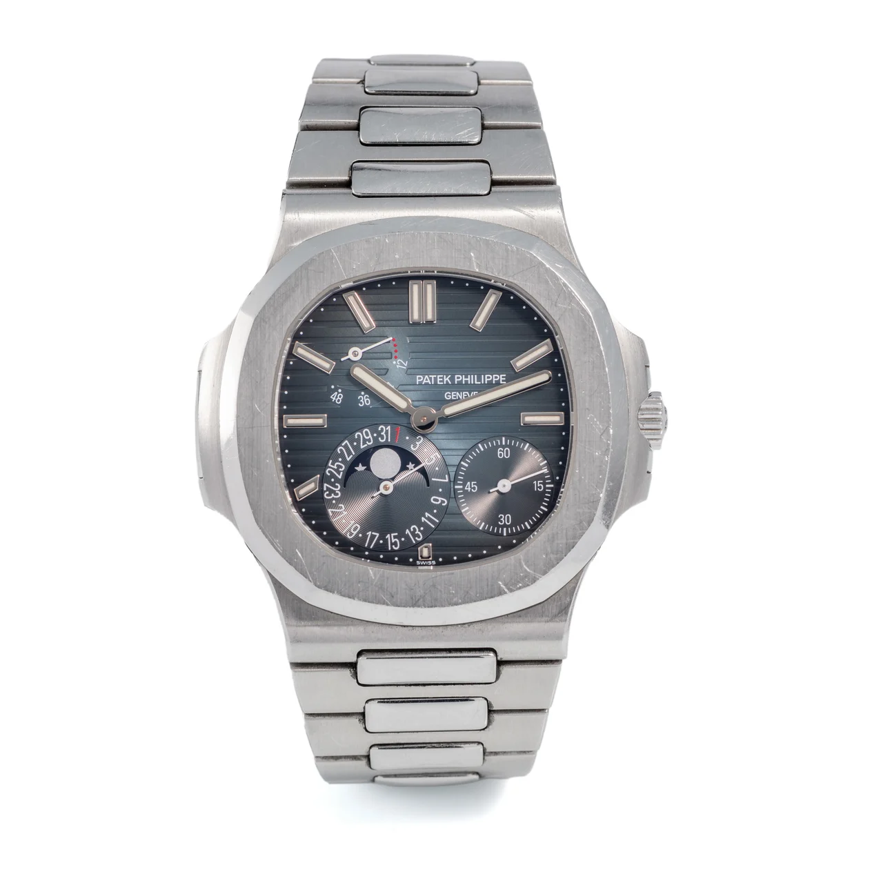 Patek Philippe PATEK PHILIPPE, REF. 5712/1A-001, NAUTILUS POWER RESERVE MOONPHASES, POINÇON DE GENÈVE, STEEL 40 mm kol saati