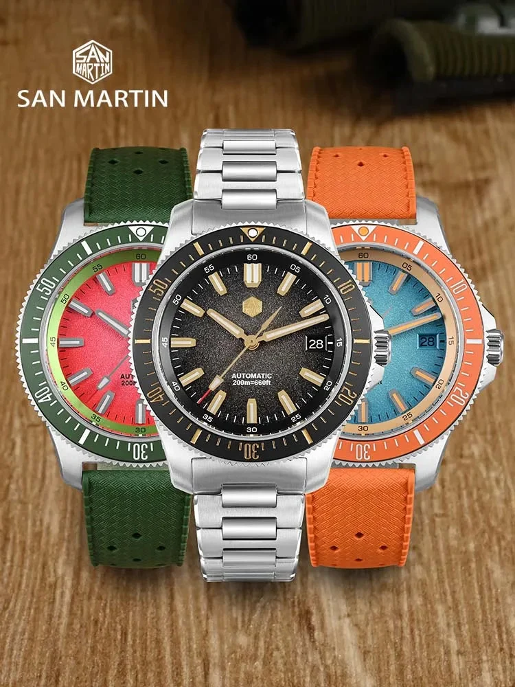 Tandorio Watches San Martin Diver SN0118G 40mm Original Design Fruit Series NH35 Automatic 20Bar AR Sapphire BGW Luminous SN0118 14:350686#Gradient Red FKM 40 mm kol saati