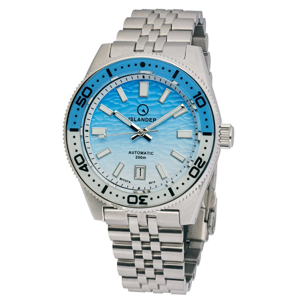 Islander Northport Hi-Beat Automatic Dive Watch with Ocean Blue and White Ripple Dial #ISL-195 47 mm kol saati