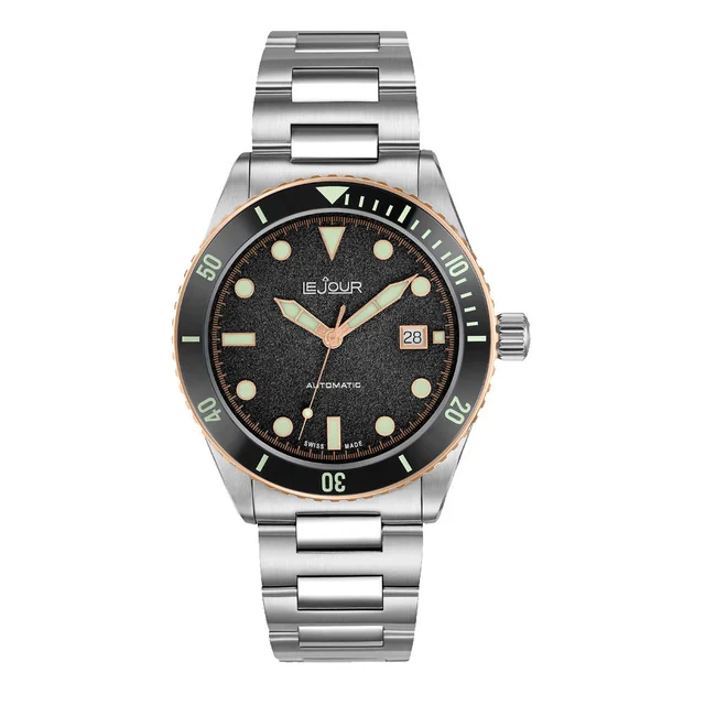 Le Jour Seacolt Automatic Swiss Dive Watch with Black Textured Dial #LJ-SCD-001 kol saati