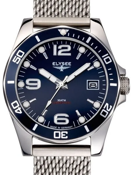 Elysee Endurance 45mm Quartz Dive Watch with Blue Dial and Mesh Bracelet #60112 45 mm kol saati