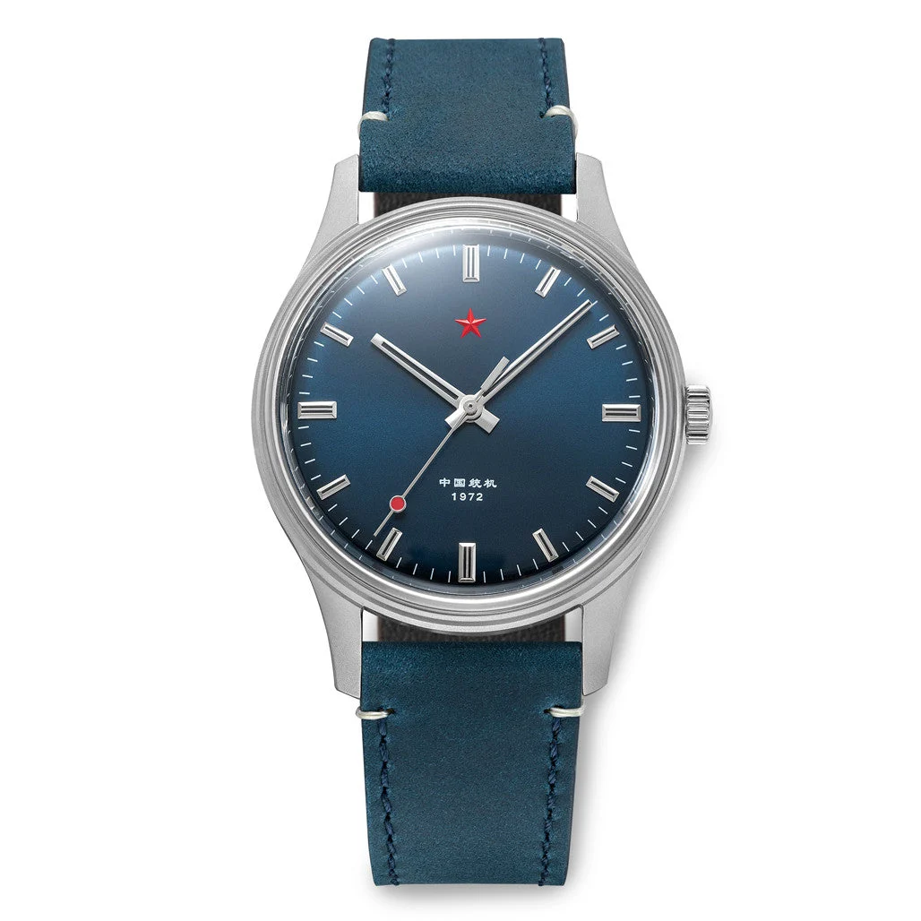 Red Star Dress Watch with Blue Dial and Mechanical Movement #8598-L kol saati