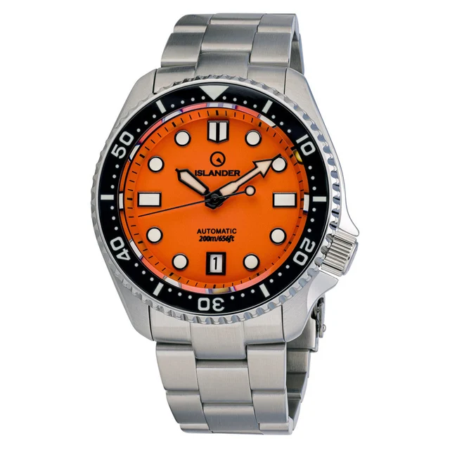 Islander Automatic Dive Watch with Orange Dial and Luminous Ceramic Bezel Insert #ISL-07 k