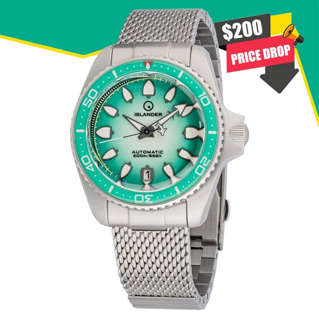 Islander Hudson "Harpoon Diver" 40mm Watch with Degrading Sea Green Dial #ISL-305 kol saat