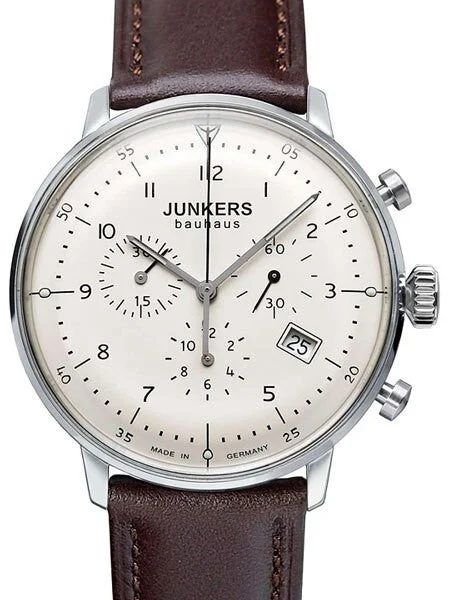 Junkers Bauhaus Quartz Chronograph Watch with Domed Hesalite Crystal #6086-5 kol saati
