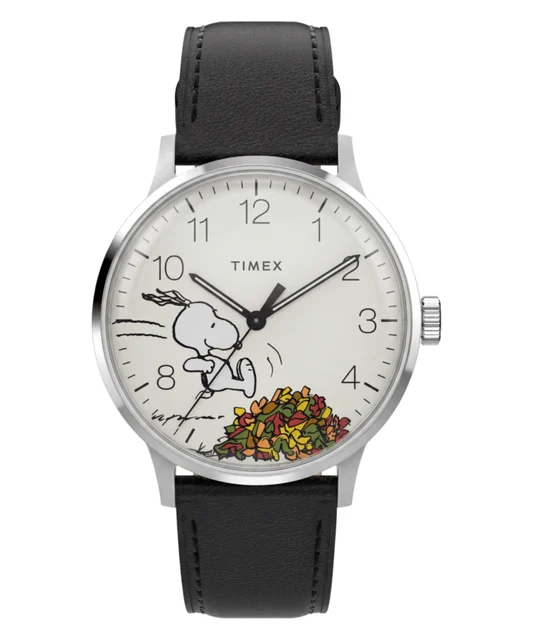 Timex Peanuts® x Waterbury Classic 40mm Leather Strap Watch TW2Y85600 kol saati