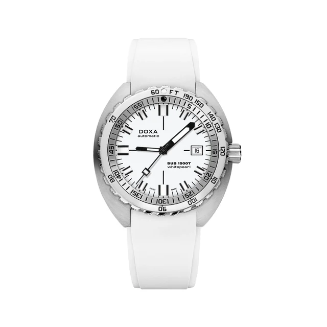 Doxa SUB 1500T Whitepearl 42mm - White on Rubber Strap 883.10.011.23 kol saati