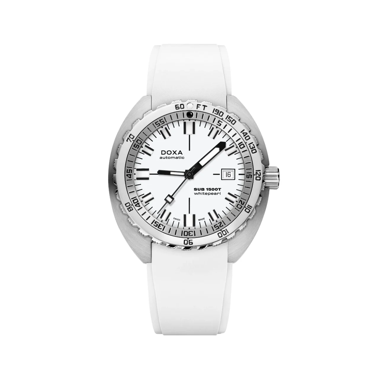 Doxa SUB 1500T Whitepearl 42mm - White on Rubber Strap 883.10.011.23 42 mm kol saati