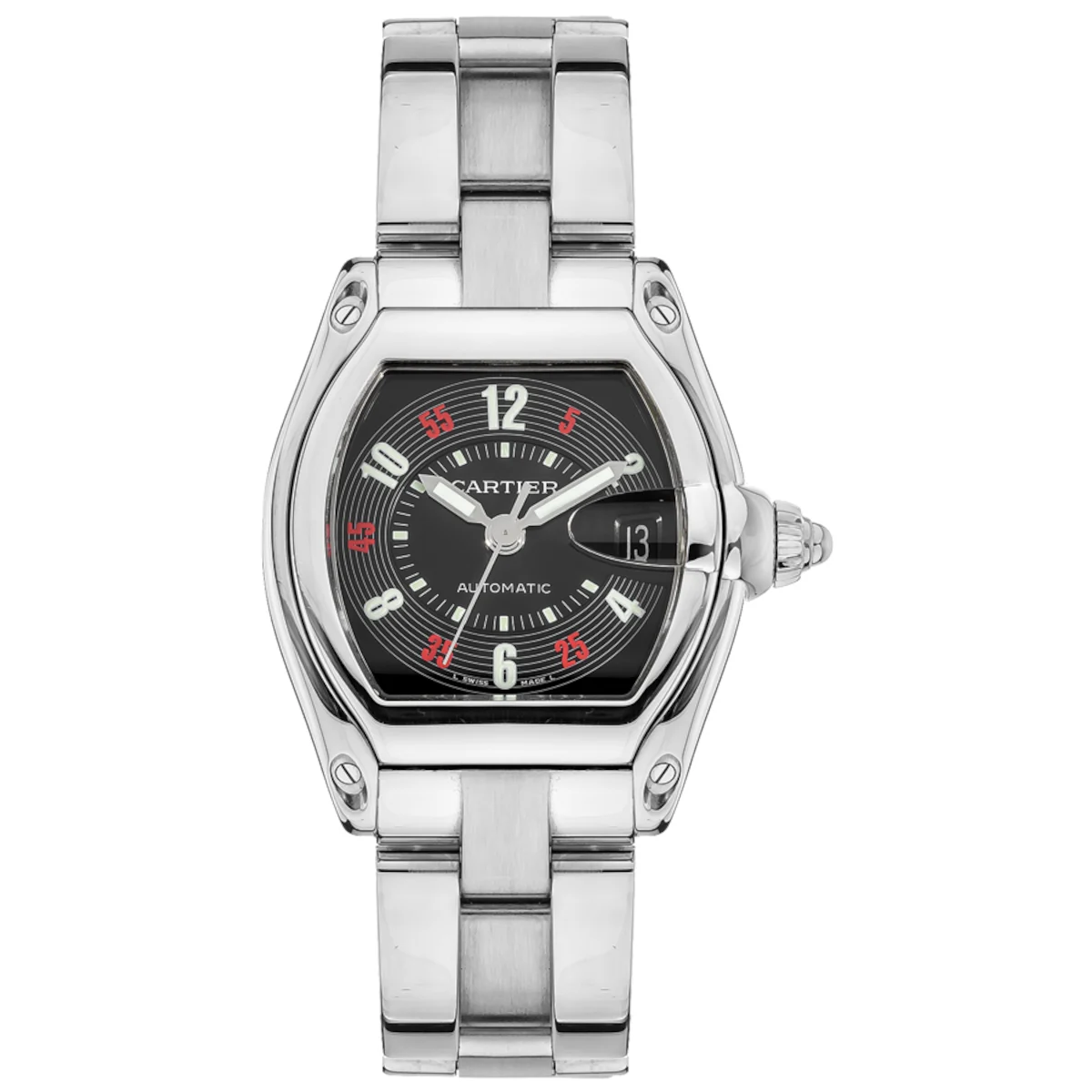 Cartier Roadster W62002V3 Black Dial Steel Bracelet Watch 39 mm kol saati