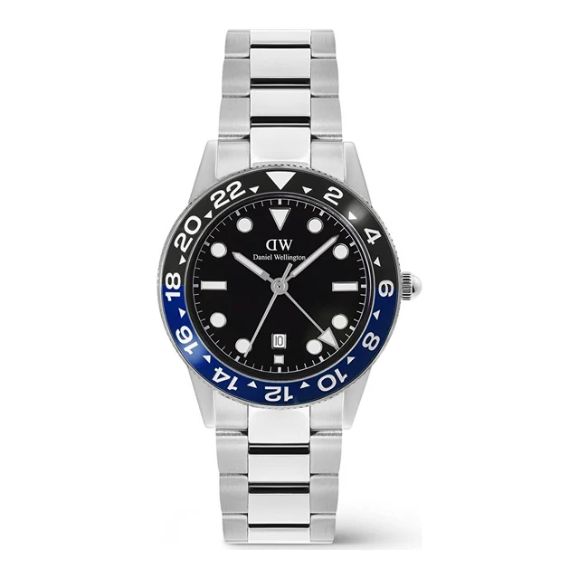 DANIEL WELLINGTON Iconic GMT Link Black Blue Ceramic Bezel S DW00600921 kol saati