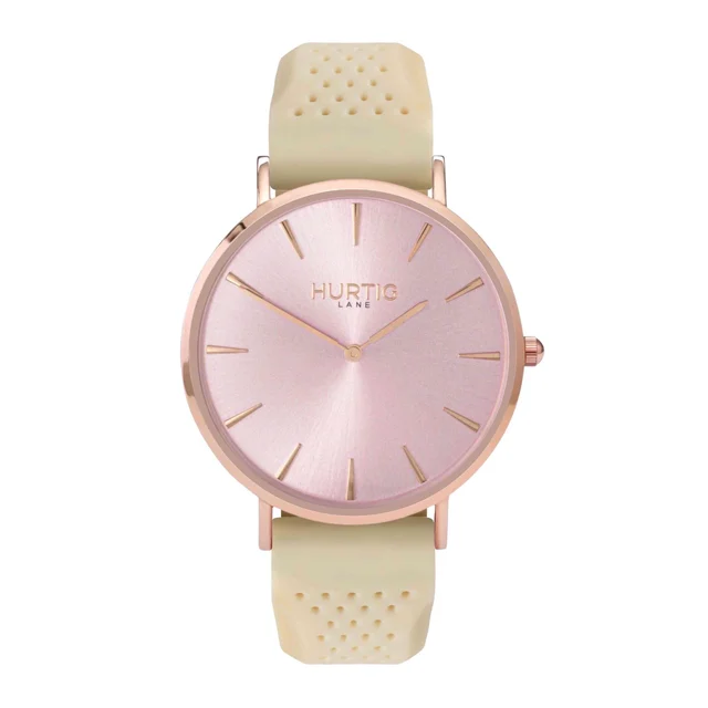 Hurtig Lane Vegan Watches Attiva Vegan Rubber Watch All Rose Gold & Cream kol saati