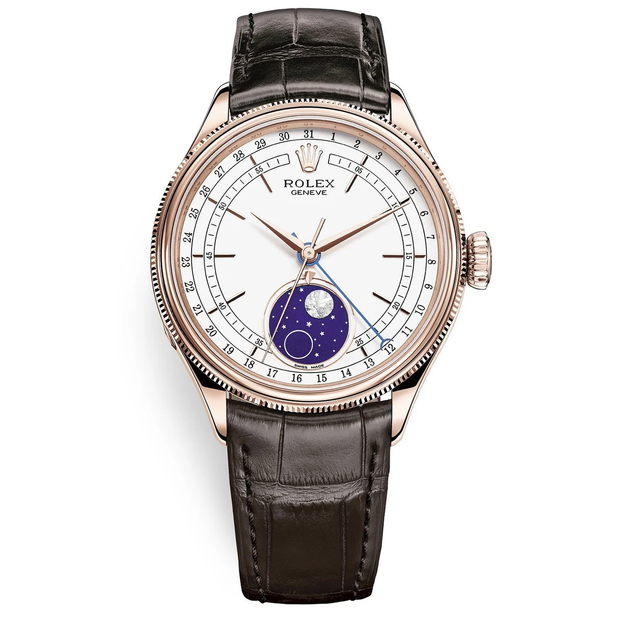 Rolex Cellini Moonphase 50535 White Dial Leather Strap 39mm 39 mm kol saati