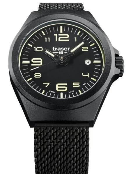Traser Essential S Black Dial Watch w/Trigalight + SuperLuminova #108204 kol saati