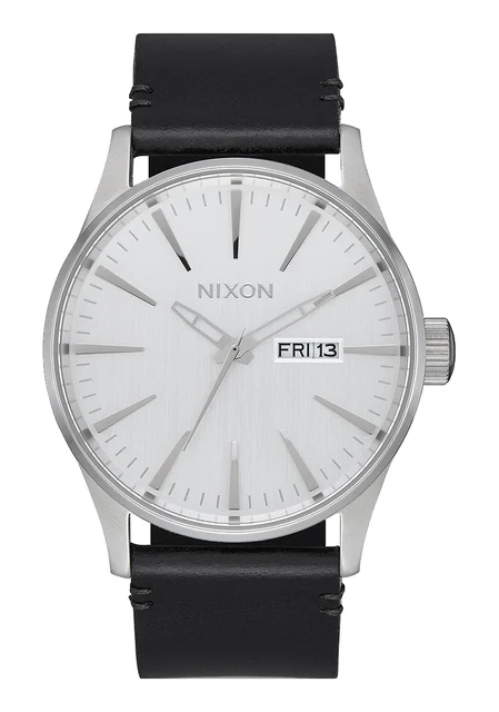 Nixon US Sentry Leather - All Silver / Black A105-2871-00 kol saati