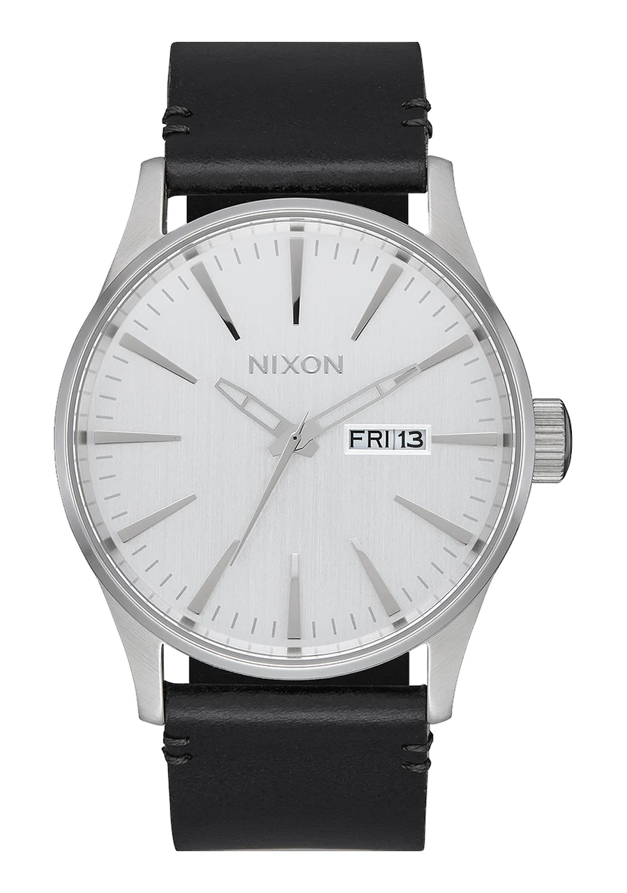 Nixon US Sentry Leather - All Silver / Black A105-2871-00 42 mm kol saati
