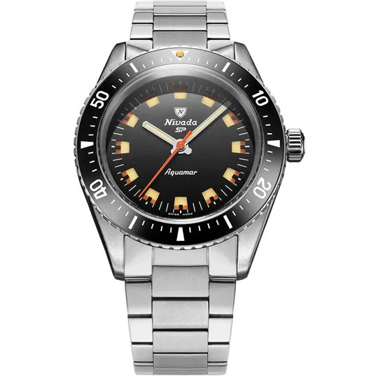 Nivada Grenchen Aquamar Black On Bracelet Flat Link 32068A20 kol saati