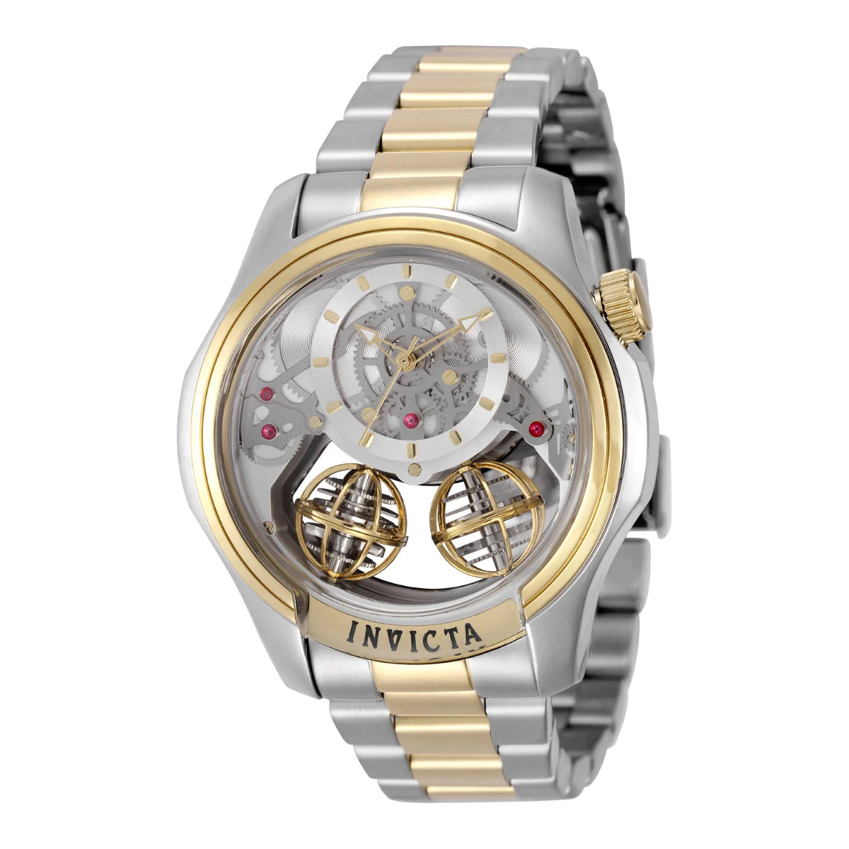 Invicta Specialty Twin-Axis Watch w/ Skeleton Dial - 46mm. Gold. Steel (50124) 46 mm kol saati