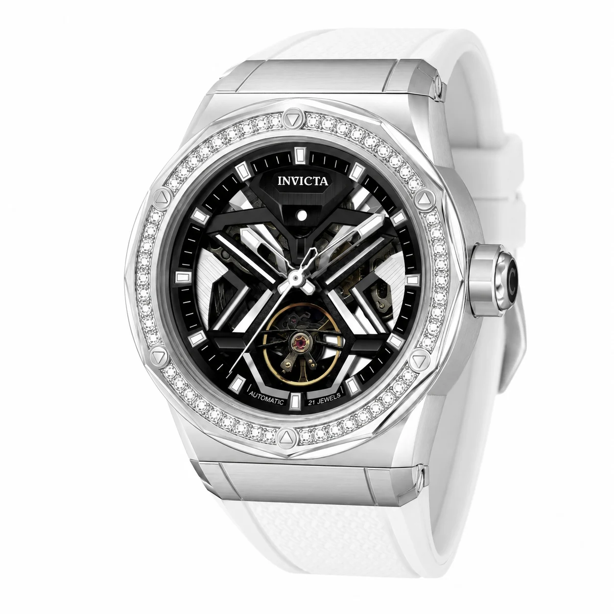 Invicta Objet D Art Diamond Automatic Watch - 45mm, White with Interchangeable Strap (70130) 45 mm kol saati