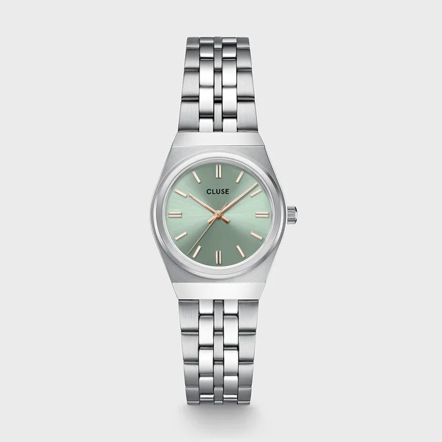 CLUSE Retro 70s Mini Watch Steel, Sage Green, Silver Colour CW16301 kol saati