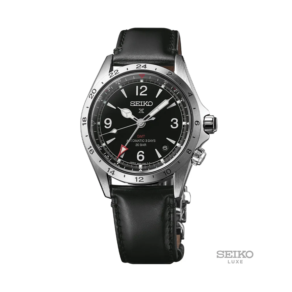 Seiko Prospex Alpinist GMT 39.5mm - Black on Leather Strap SPB379 39.5 mm kol saati
