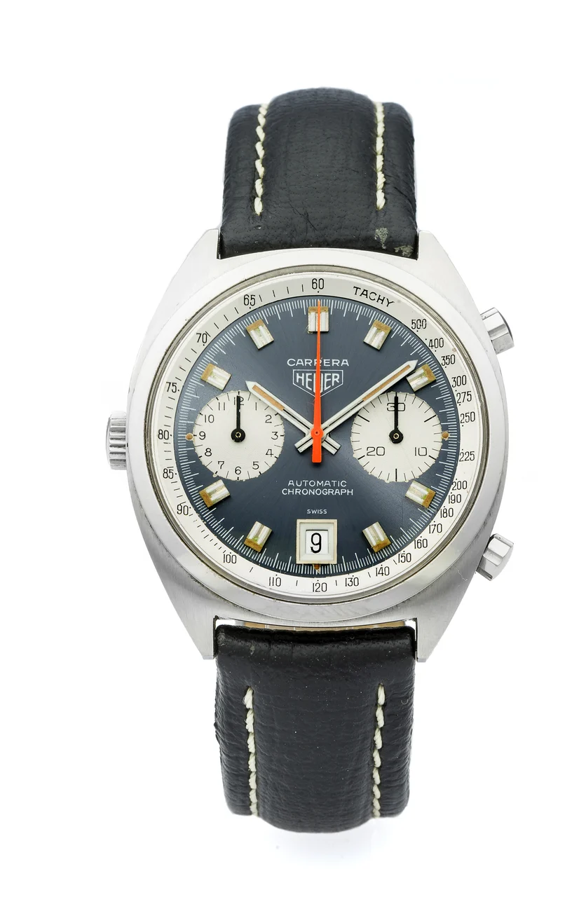 Heuer Carrera HEUER CARRERA REF. 1153 CHRONOGRAPH STEEL Very fine and rare, self-winding, stainless steel wristwatch with chronograph and date. kol saati