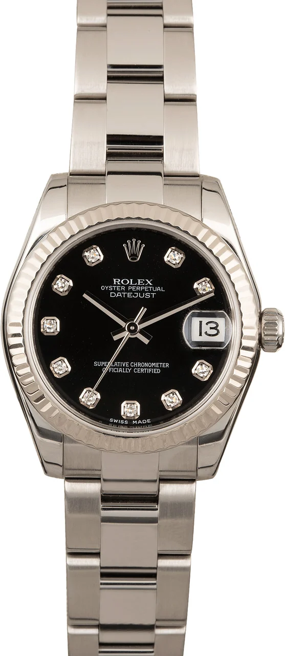Rolex Mid-Size Datejust 178274 Black Diamond Dial 178274BKDO 31 mm kol saati