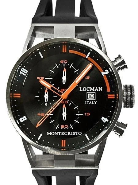 Locman Montecristo 100 Meter Quartz Chronograph Watch with 44mm Case #510BKORBK kol saati