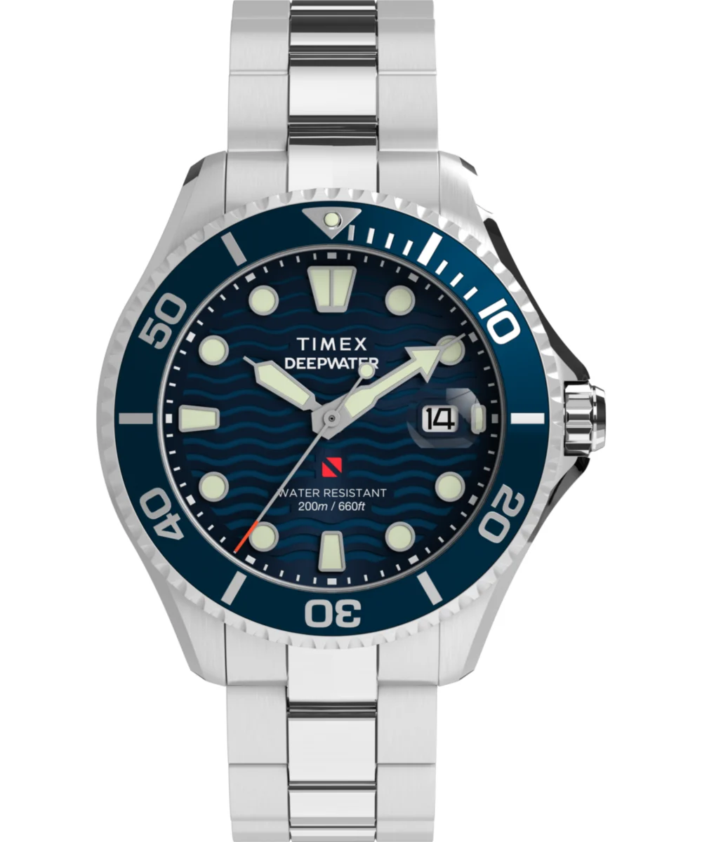 Timex Deepwater Meridian 200 44mm Stainless Steel Bracelet Watch TW2W81900 44 mm kol saati