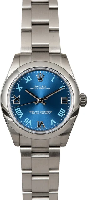 Rolex Factory Stickered Oyster Perpetual 177200 Blue Roman Dial 177200BLRO kol saati