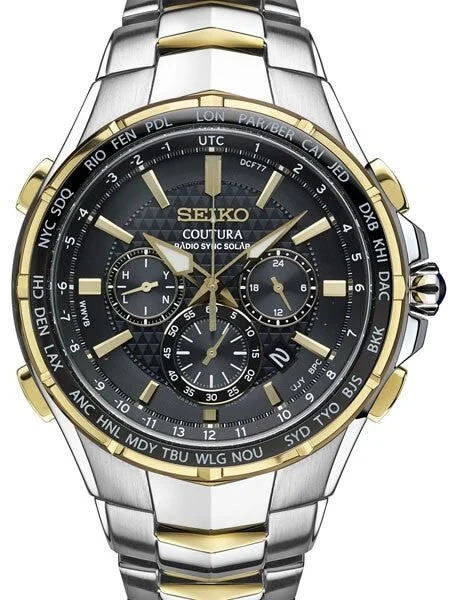 Seiko Coutura Radio Sync Solar Chronograph Two-Tone Watch #SSG010 45 mm kol saati