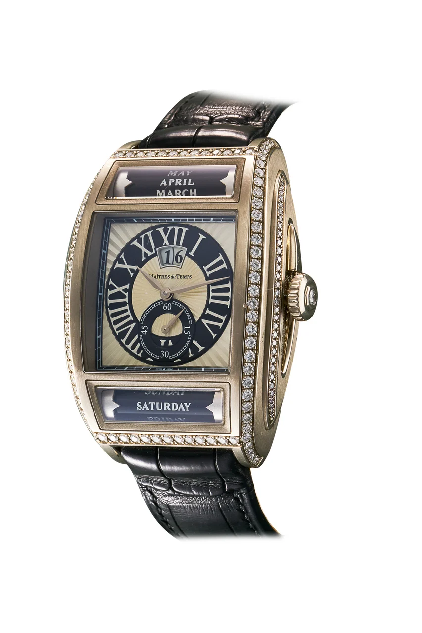 Maitres Du Temps Ref. C3R.55.00.580.18-C2, triple calendar, black and white dial; "Chapter Two"; 18K white gold and diamonds kol saati