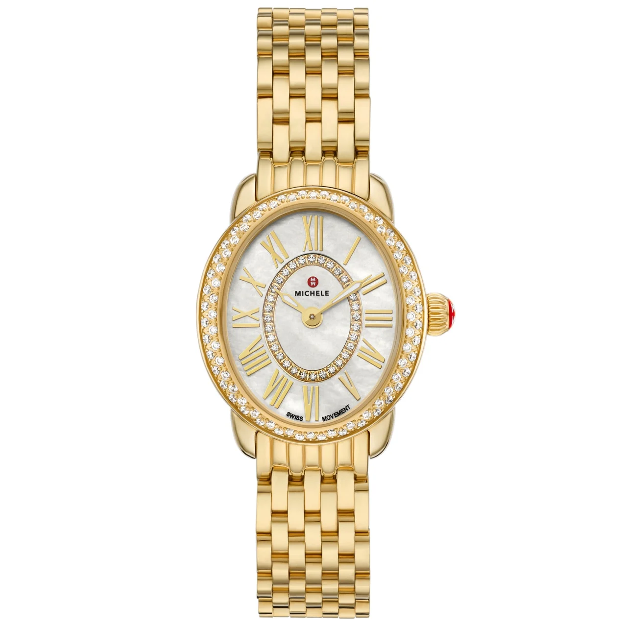 Michele Watches Michele Serein Oval Diamond 18K Gold-Plated Watch, MWW21H000003 kol saati
