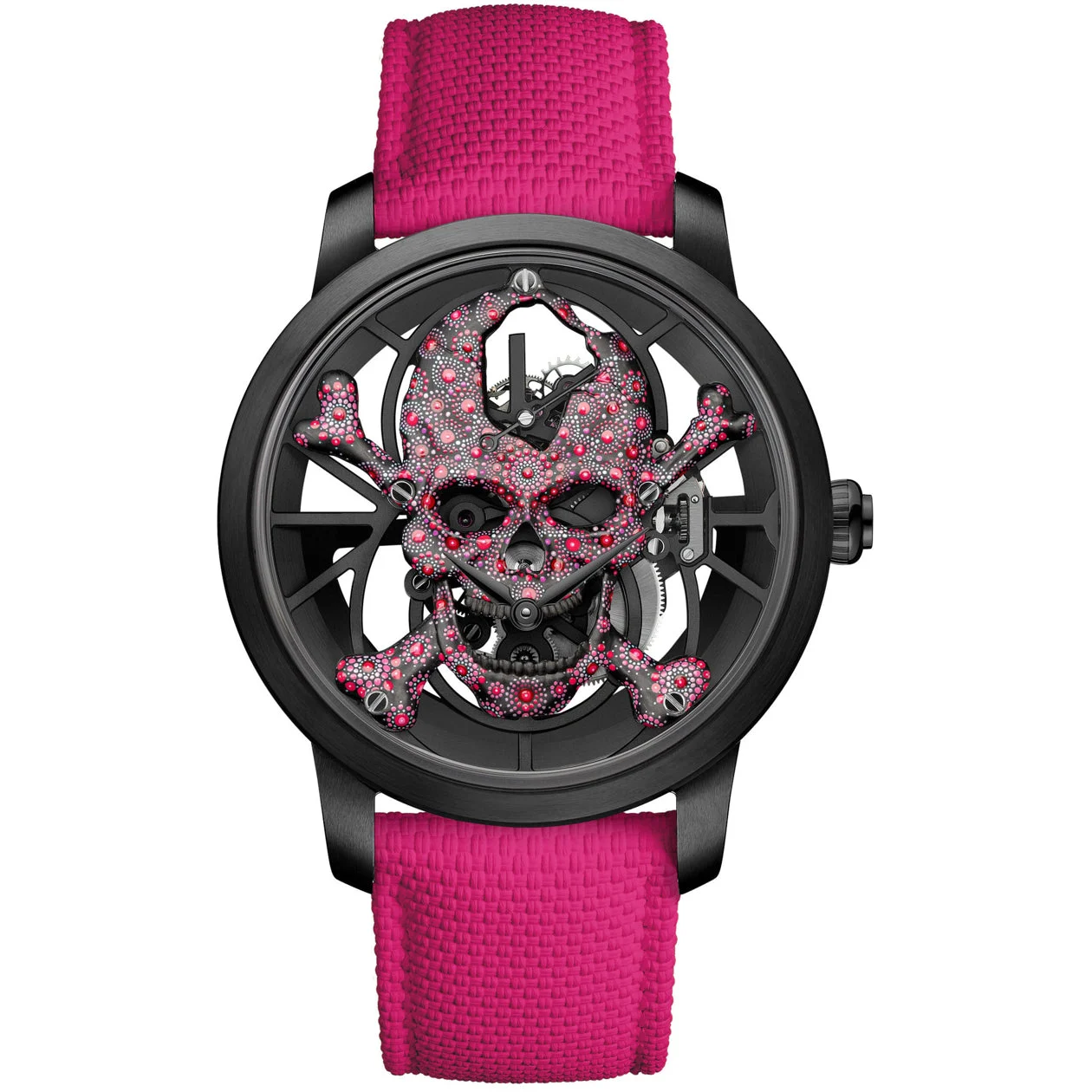 Jaquet Droz Tourbillon Skelet Ceramic Skull Pink Pointillism J0135250151 30 mm kol saati