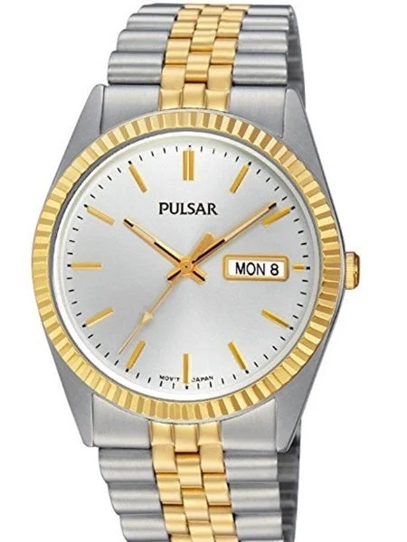Pulsar Two-Tone Quartz Watch with 37mm Case, Silver Dial #PXF304 kol saati