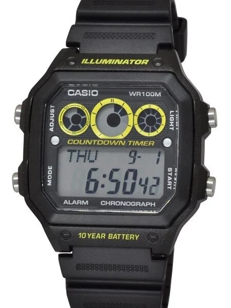 Casio Sport Watch with Stopwatch, World Time, Alarm, and 10-year Battery #AE-1300WH-1A kol
